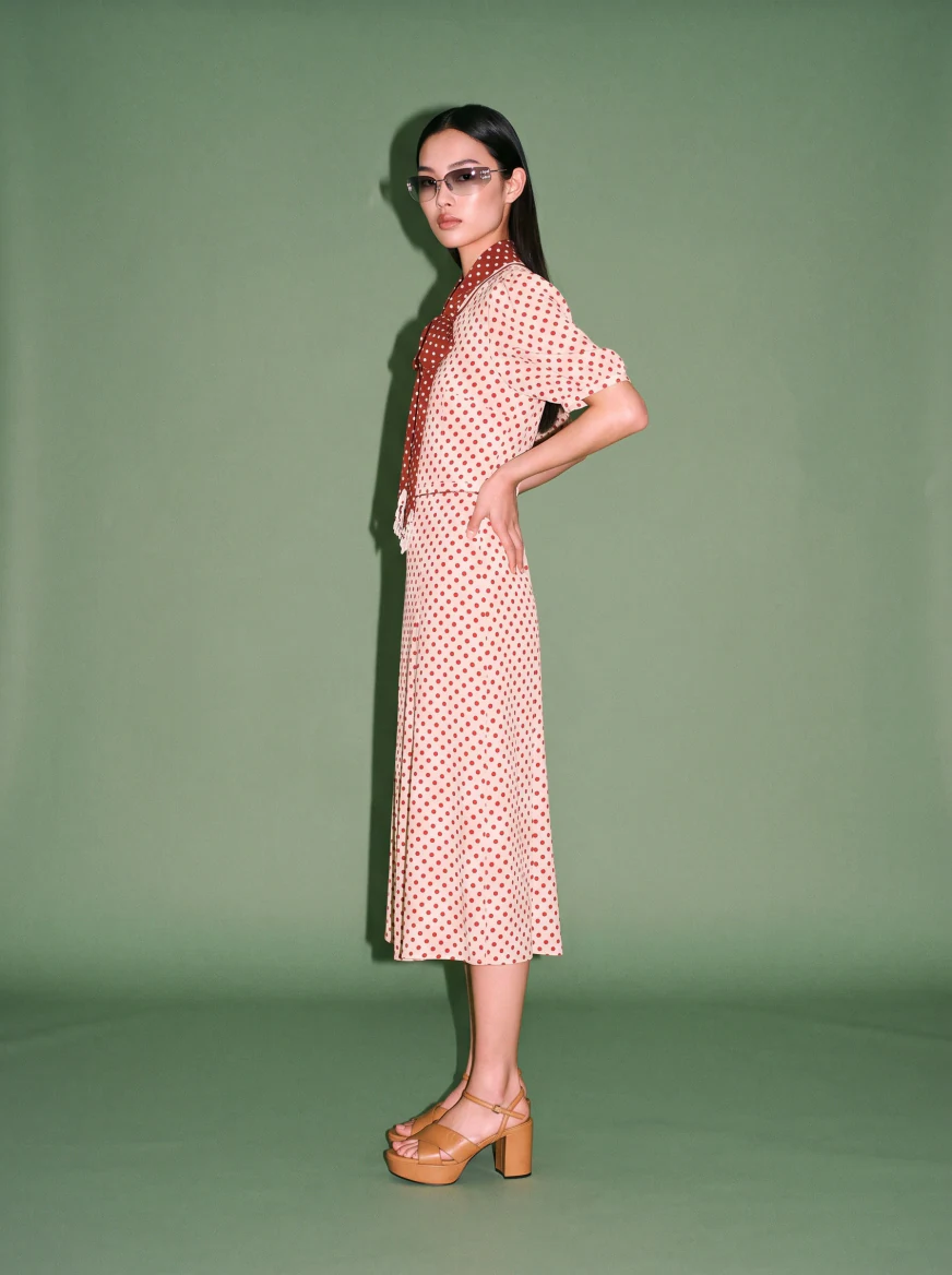 Still frame from an AI fashion video generated by the video module